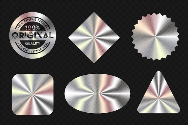 Realistic metallic sticker for product guarantee design set | Premium Vector